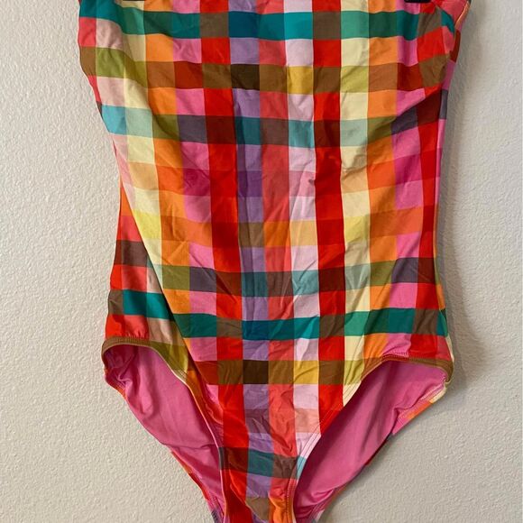 Kate Spade Swim Garden Plaid Classic Bandeau One-piece Swimsuit Medium - Picture 4 of 6
